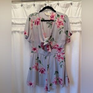 Floral Print romper with Pink Accents